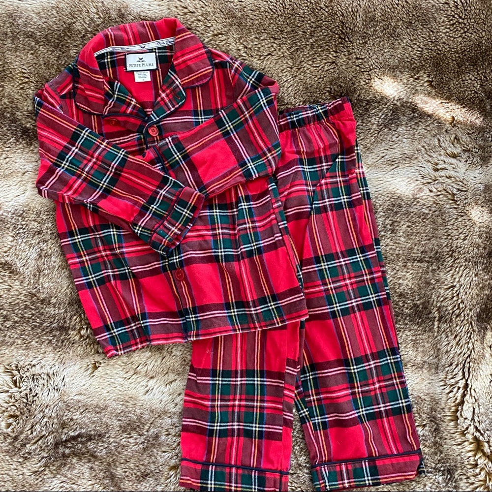 Petite Plume red tartan plaid Christmas PJs